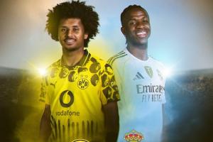 本來做的貝林兄弟對決??多特戰(zhàn)皇馬海報：阿德耶米PK維尼修斯