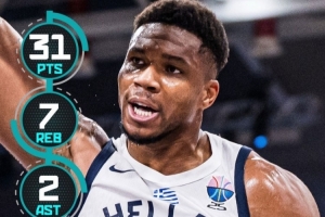 毫無懸念！字母哥首戰(zhàn)20中14狂攬31分7板 賽后當選最佳球員