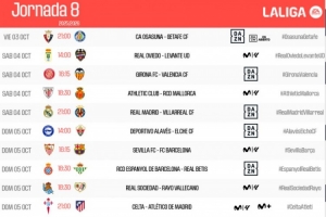 西甲官方公布聯(lián)賽第8輪賽程：皇馬主場迎黃潛，巴薩客戰(zhàn)塞維利亞