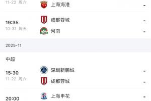 最后2輪！海港vs浙江英博，蓉城vs河南深圳，申花vs深圳津門(mén)虎！
