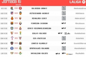 西甲第16輪時間：巴薩12月14日01:30對陣奧薩蘇納，皇馬15日出戰(zhàn)